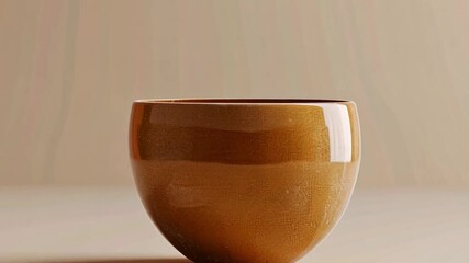 Fototapete - A beautifully crafted ceramic bowl sits elegantly on a simple surface, illuminated by soft natural light that enhances its warm tones and smooth texture, perfect for home decor.