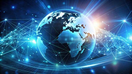 Aufkleber - A luminous blue Earth with a futuristic glowing network of interconnected lines symbolizing global communication and technology