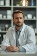 © Sasint - Close-up portrait of a doctor at work in a modern medical office, wearing a white coat,