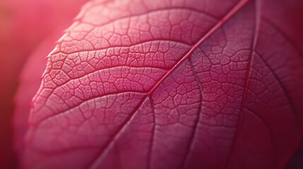 Close up macro shot of a vibrant pink botanical leaf showcasing the intricate and detailed patterns of the leaf s veins and textures captured in natural lighting