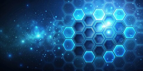 Aufkleber - Abstract Hexagon Grid Pattern with Glowing Blue Lines and a Starry Background