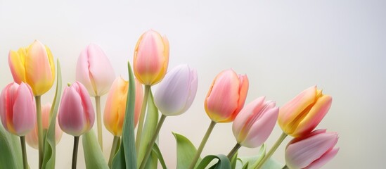 Sticker - Colorful tulip bouquet with soft focus background ideal for congratulatory messages and spring celebrations