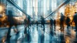 © btiger - Motion Blur Business People in Modern Lobby, Fast Moving Crowd in Bright Office Space, Corporate Atmosphere with Blurred Motion and Glass Walls