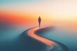 © Yevgeniy - A solitary figure travels along a winding path that looks like an upward arrow, symbolizing career growth, personal development, and life's journey, set against a serene gradient sky