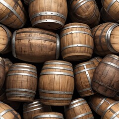 Weathered wooden oak barrels exuding a rustic appeal, ideal for traditional or vintage settings.  