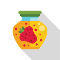 Sticker - Glass jar containing homemade strawberry jam, showcasing the vibrant color and texture of the preserved fruit