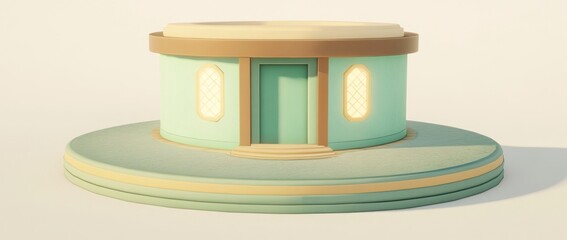 Aufkleber - A stylized, circular building with a door and windows on a round base.
