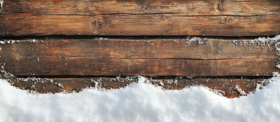 Wall Mural - Rustic wooden backdrop adorned with snow, perfect for Christmas decoration themes and holiday designs.