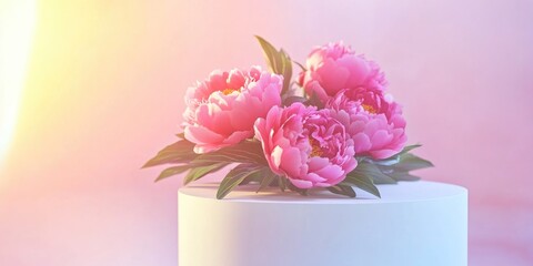 Canvas Print - A sweet and simple dessert on a table, featuring a white cake topped with pink flowers