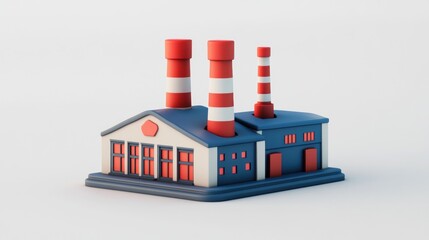 Fototapete - A stylized factory model with smokestacks, representing industrial production.