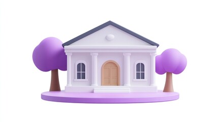 Leinwandbilder - A stylized house with purple trees, showcasing a whimsical architectural design.
