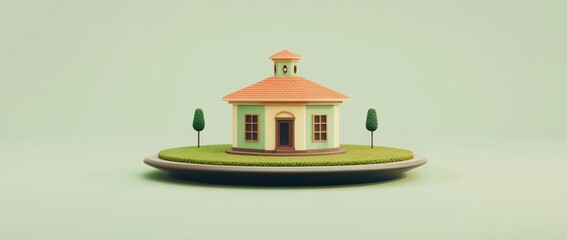 Leinwandbilder - A stylized model of a house on a grassy base, showcasing architectural design.