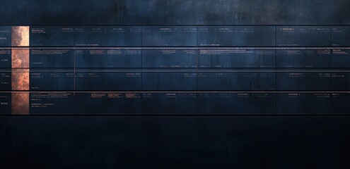 Fototapete - A digital display featuring a timeline or infographic with various data points.