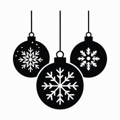 Wall Mural - Three hanging Christmas baubles silhouette in black vector perfect for festive and holiday-themed creative designs