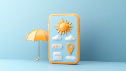 Poster - A colorful smartphone displaying weather icons with an umbrella, symbolizing weather updates.