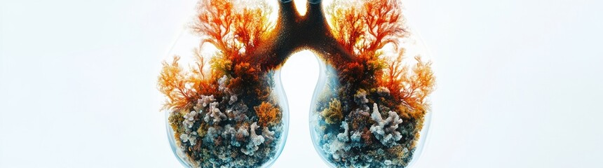 Poster - Artistic representation of lungs resembling a vibrant underwater ecosystem.