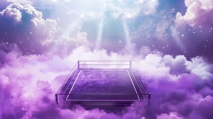 Canvas Print - a wwe wrestling ring, overhead shoot, surrounded by clouds, mix of black and light purple, watercolo