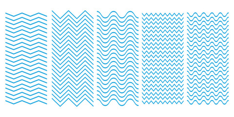 Wall Mural - Set of wavy zigzag lines. Wave thin line background. Vector zigzag and wavy blue horizontal underline. Vector illustration