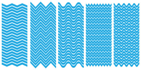 Wall Mural - Set of wavy zigzag lines. Wave thin line background. Vector zigzag and wavy blue horizontal underline. Vector illustration