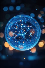 Wall Mural - A blue sphere with many lights in the background, perfect for use in futuristic or technological concepts