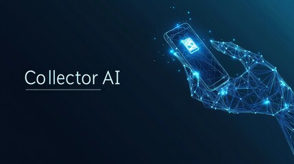 AI-powered mobile app data collection, hand holding phone.