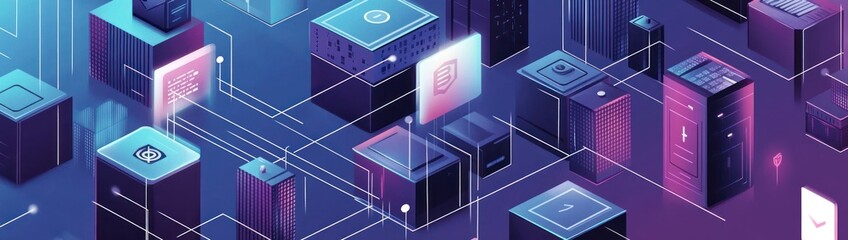 Aufkleber - Abstract digital landscape with interconnected nodes and vibrant colors representing technology.