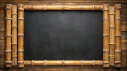 Poster - Rustic Blackboard Framed with Natural Bamboo Sticks on a Wooden Background