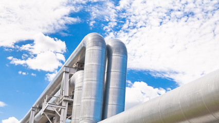 pipeline line close-up against blue sky and clouds