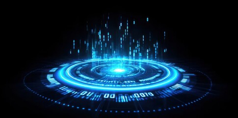 Fototapete - A futuristic digital interface with glowing blue elements and data streams.