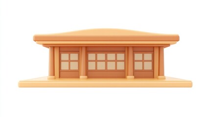 Leinwandbilder - A simple, stylized building with a curved roof and multiple windows.