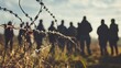© Alien - Closeup of barbed wire fence with a group of people in the background, symbolizing asylum and immigration challenges