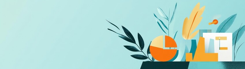 Poster - Abstract illustration featuring geometric shapes and plant elements in a vibrant color palette.