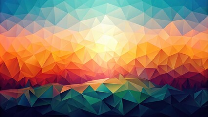 Aufkleber - Abstract Geometric Landscape with Vibrant Triangular Patterns and a Glowing Light Source in the Center