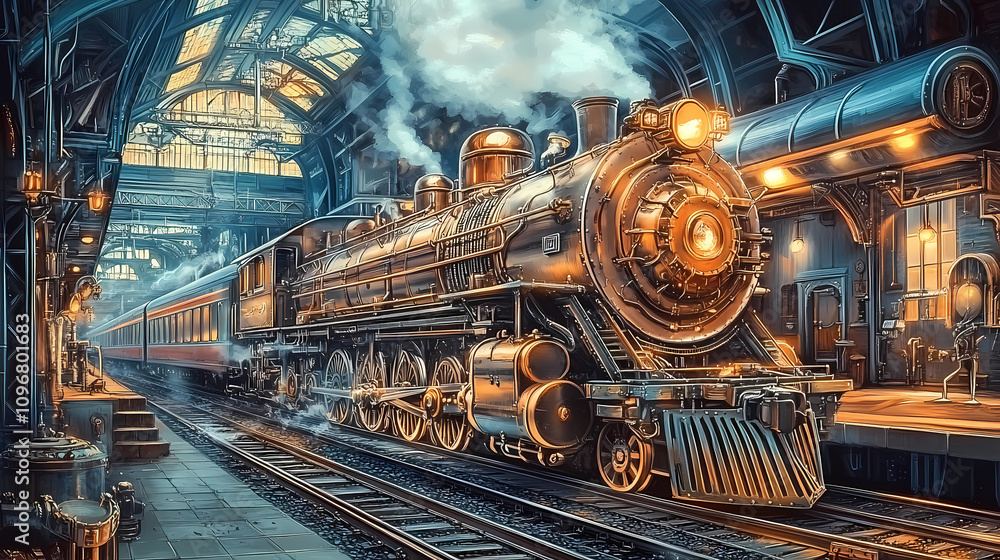 Steampunk railway: "a fantastical steampunk railway with brass and ...