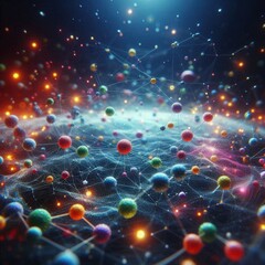 Wall Mural - Brightly colored particles swirl through a cosmic landscape, illuminating the vastness of an imaginative universe filled with energy