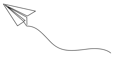 Fototapete - Paper plane craft in continuous line drawing style. Vector illustration minimalist design hand drawn. Paper plane flying up. Continuous one line drawing for business, travel or journey illustration. 