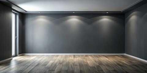Fototapete - Empty Room with Dark Grey Walls and Wooden Floor Featuring a Window with Natural Light