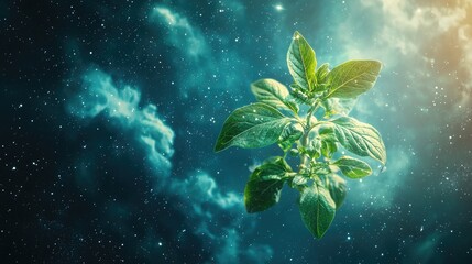 Wall Mural - plant floating in space future galaxy sustainability