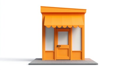 Leinwandbilder - A small, bright orange storefront with a door and awning, suggesting a retail business.