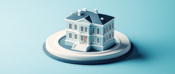 Leinwandbilder - A 3D model of a house on a circular base, showcasing architectural design.