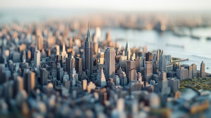 Leinwandbilder - A miniature view of a city skyline showcasing iconic skyscrapers and urban landscape.