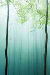 Wall Mural - A forest with trees and a sky background. The sky is blue and the trees are green