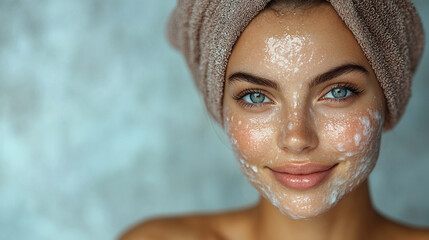 beautiful and serene woman enjoying a facial massage, her relaxed expression reflecting the rejuvena