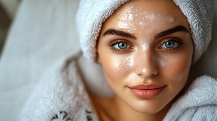 beautiful and serene woman enjoying a facial massage, her relaxed expression reflecting the rejuvena