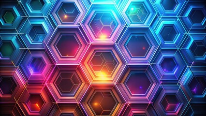 Leinwandbilder - Abstract Geometric Hexagon Pattern with Vivid Neon Color Accents