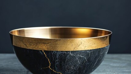 Poster - This striking bowl features a glossy black exterior with golden accents, highlighting exquisite artisan details and creating a luxurious appeal.
