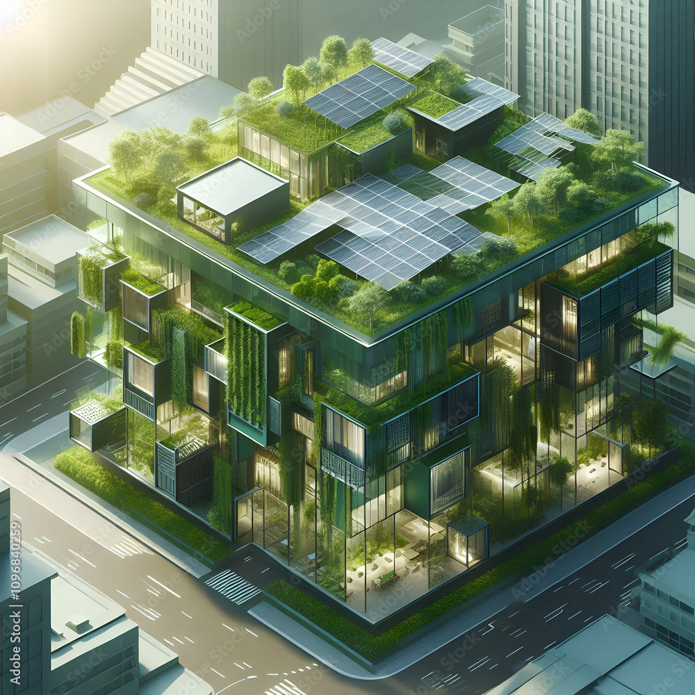 Ilustración de Stock Green building design and architecture concept as ...