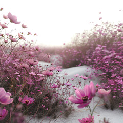Wall Mural - pink flowers in a field