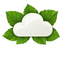 Poster - A stylized white cloud is surrounded by vibrant green leaves, symbolizing nature and environmental themes.