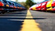 © Maksday - Rows of colorful cars parked in a lot, viewed from a low angle, casting shadows on the asphalt.